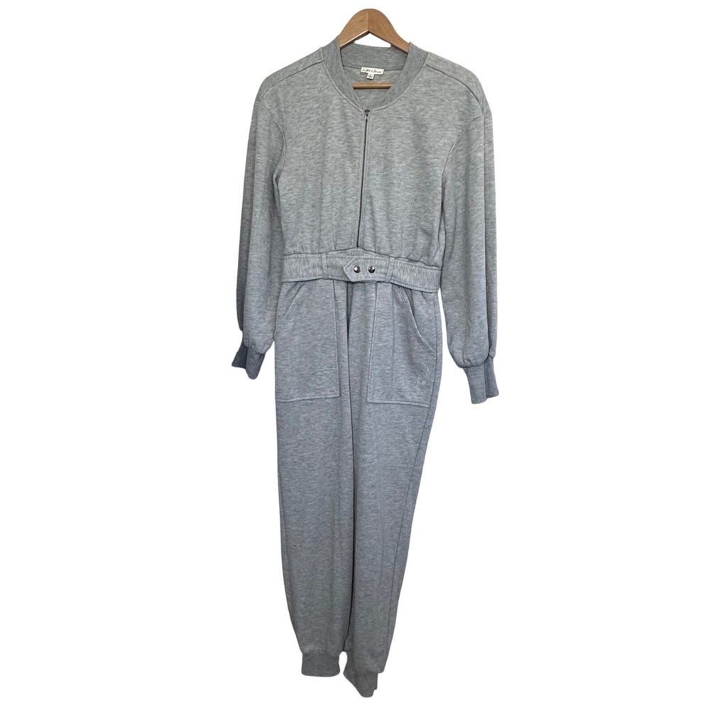 For Love & Lemons Womens Jumpsuit Belted Gray Long Sleeve Zip Front Pockets Sz S
